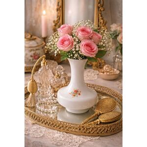 Vintage Satin Glass Floral Vase | Mid Century Cased Glass Vase | Floral Detail